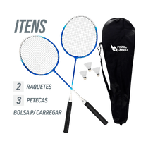 Kit de badminton com 02 raquetes de aço e 03 volantes Loire