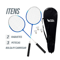 Kit de badminton com 02 raquetes de aço e 03 volantes Loire
