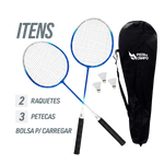 Kit de badminton com 02 raquetes de aço e 03 volantes Loire