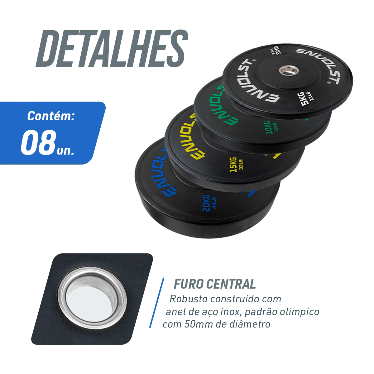 Kit 100kg Anilhas Olímpicas Bumpers Padrão IWF Envolst