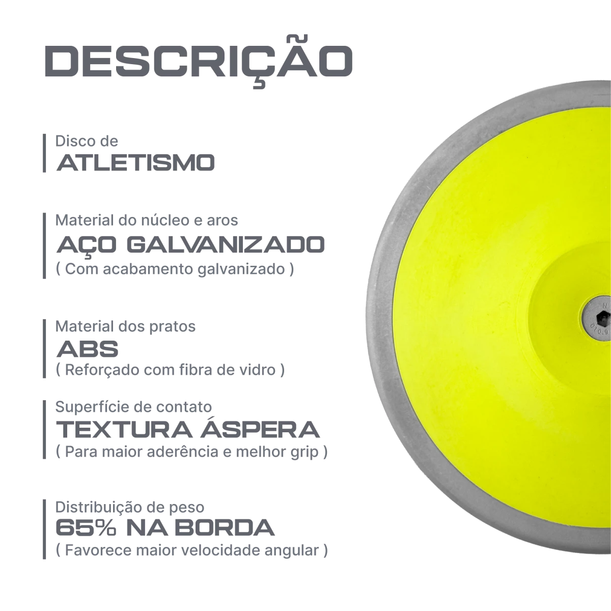 Disco de atletismo de aço e ABS 0,75kg Powered by CBAt