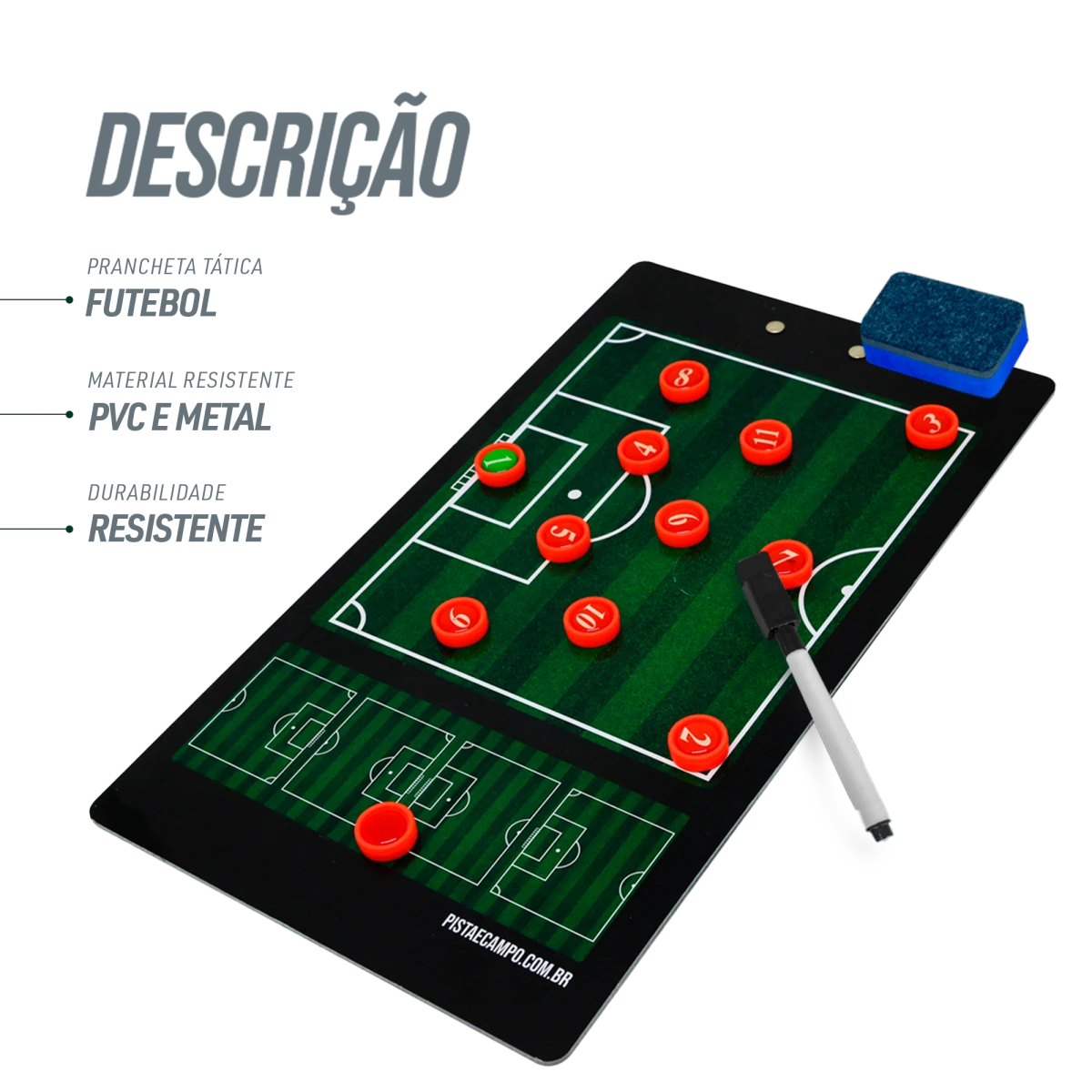 Prancheta tática magnética com caneta para treinamento de futebol Pista e Campo