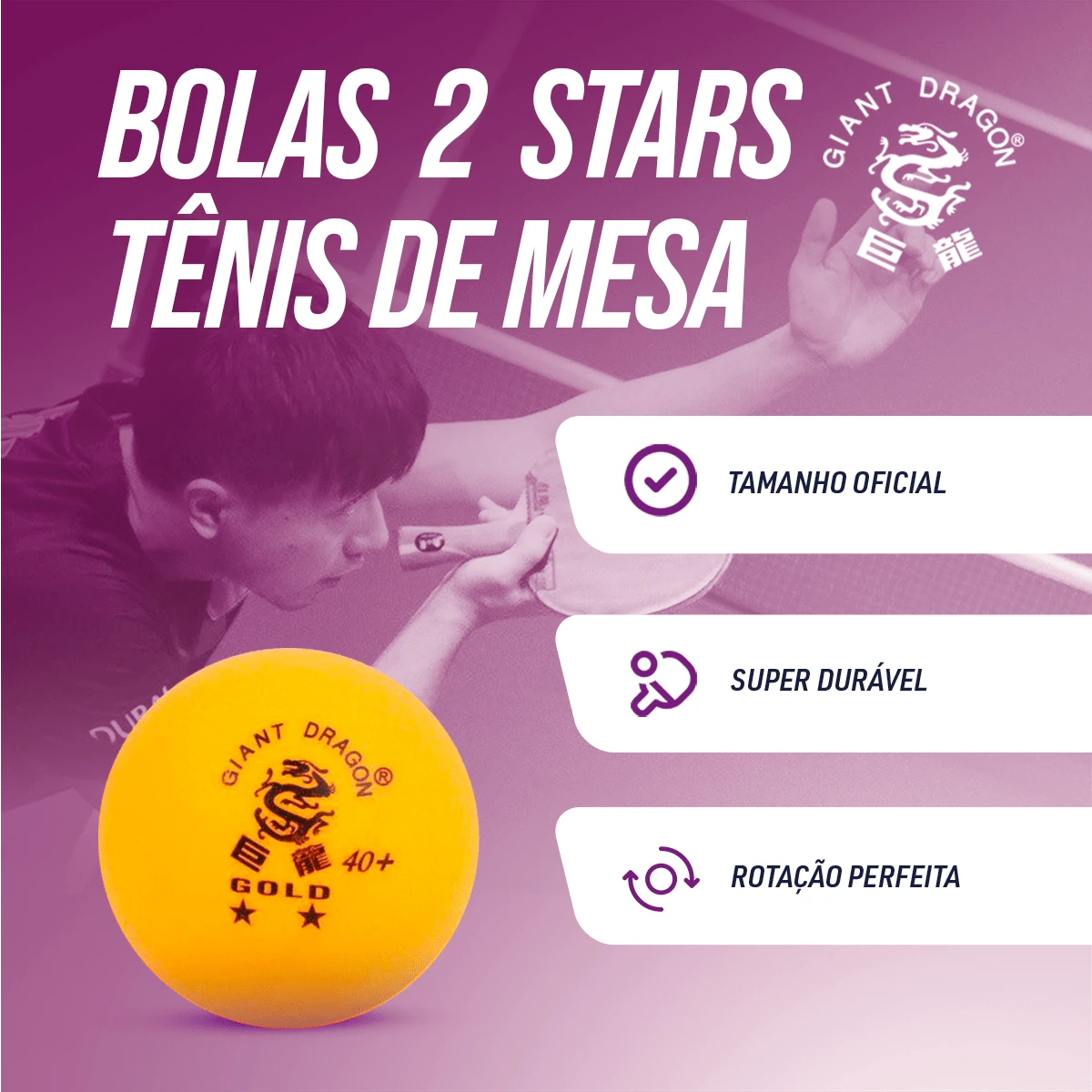 Bolinha de tênis de mesa 2 estrelas Gold Giant Dragon - cnj com 6 und - BRANCA