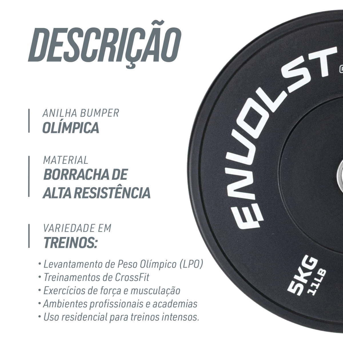Anilha Olímpica Bumper para Crossfit e LPO 5Kg Envolst