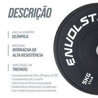 Anilha Olímpica Bumper para Crossfit e LPO 5Kg Envolst