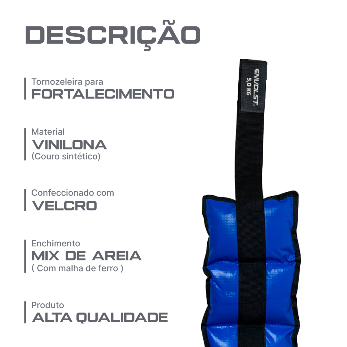 Tornozeleira caneleira em vinilona azul profissional 5kg Envolst - par