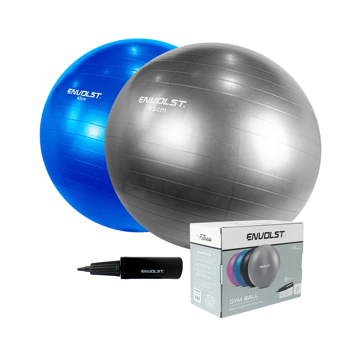 Bola Suíça Gym Ball 65cm Anti Estouro Envolst - Cinza