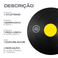 Disco de atletismo de borracha preto com centro colorido 1,50kg Pista e Campo