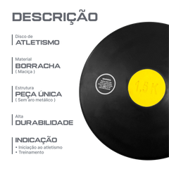 Disco de atletismo de borracha preto com centro colorido 1,50kg Pista e Campo