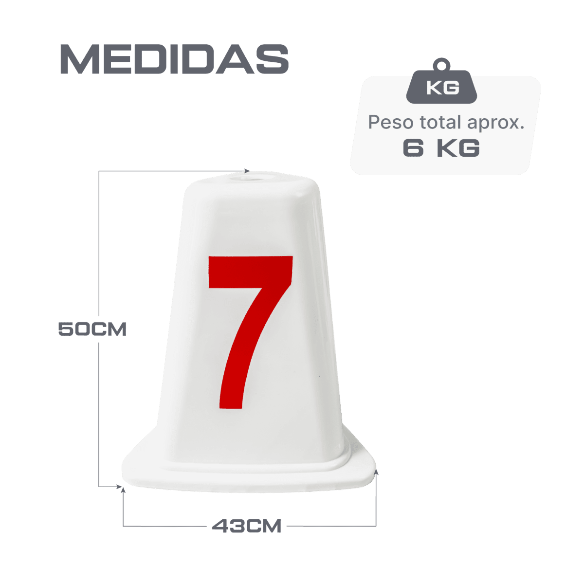 Indicador de raias de plástico ABS com 50cm Pista e Campo - cnj com 8 und (1-8)