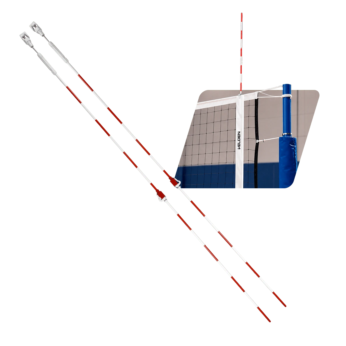 Antena de voleibol de fibra de vidro profissional com suporte regulável para encaixe Pista e Campo - par