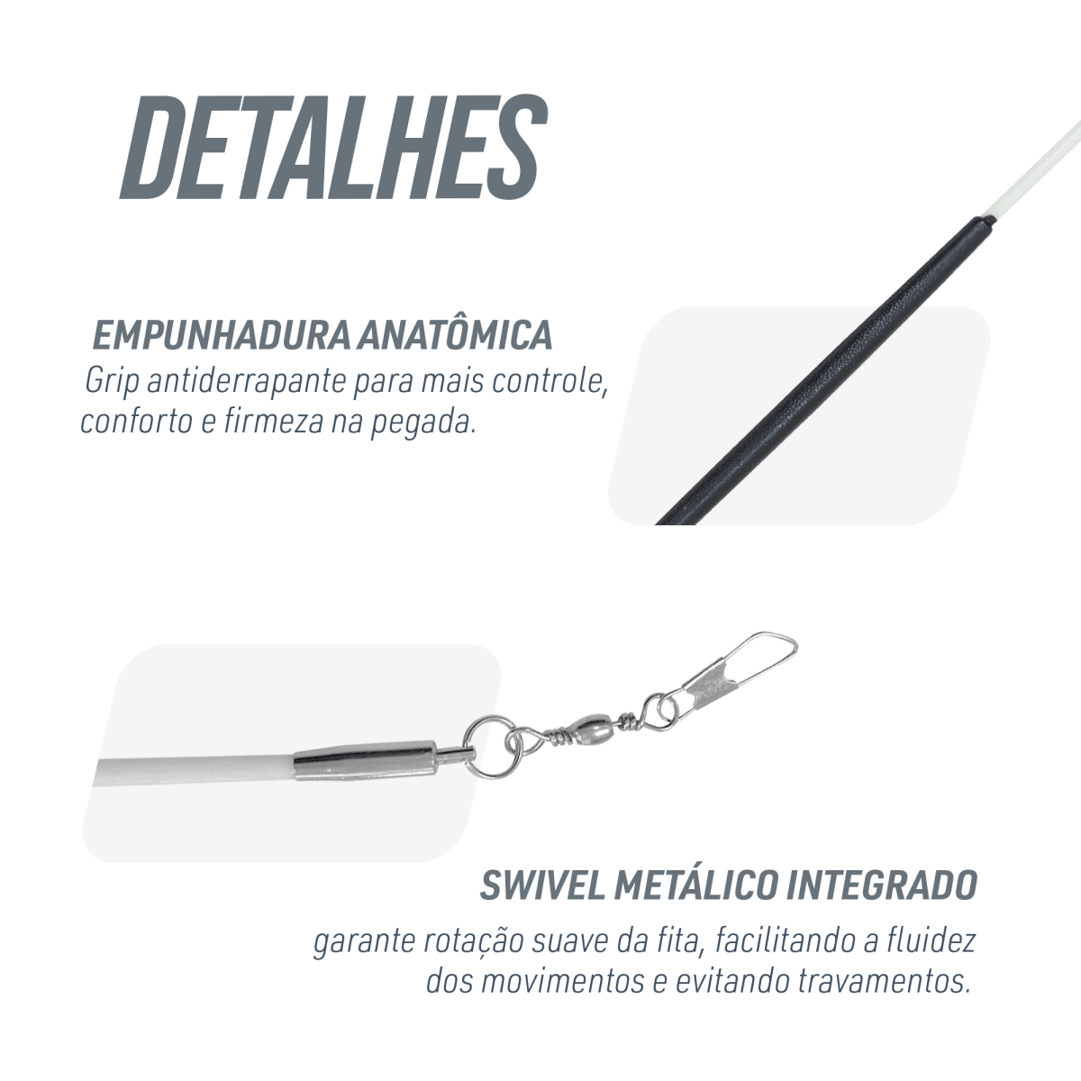  Estilete Ginástica Rítmica Fibra Vidro 50cm Branco Gracios - Empunhadura Preta