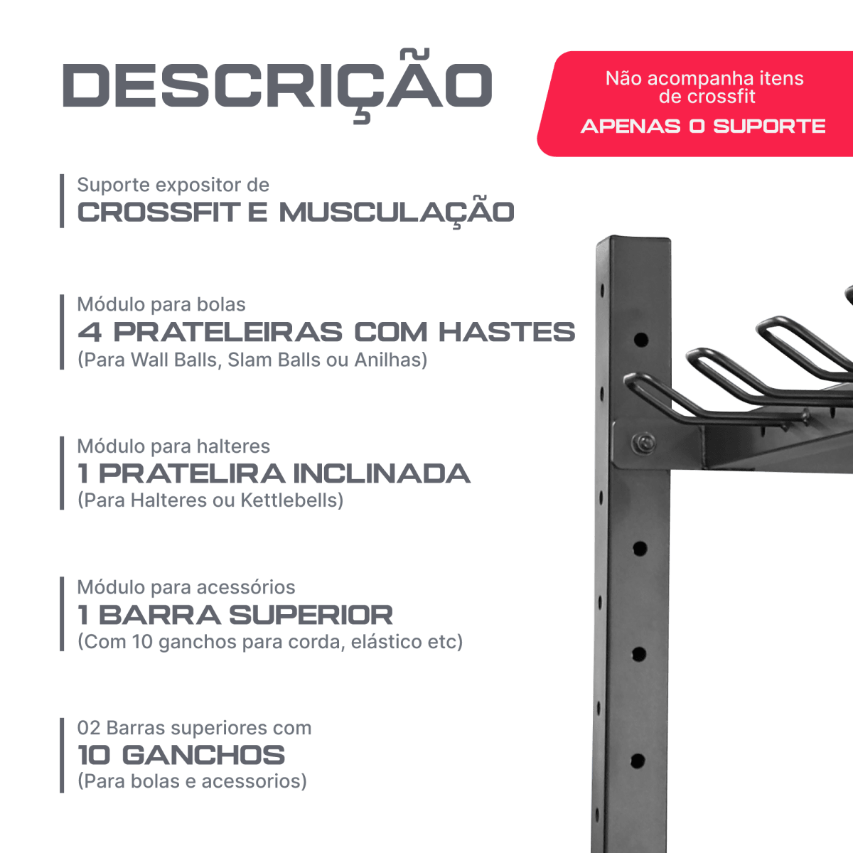 Estante Expositor de Materiais Crossfit e Musculação Envolst