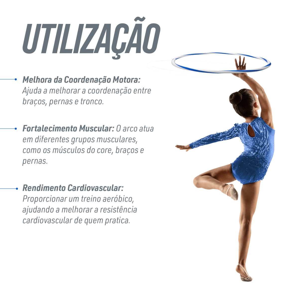 Arco de ginástica rítmica bambolê em espiral 60cm de diâmetro Gracios - Azul e Branco