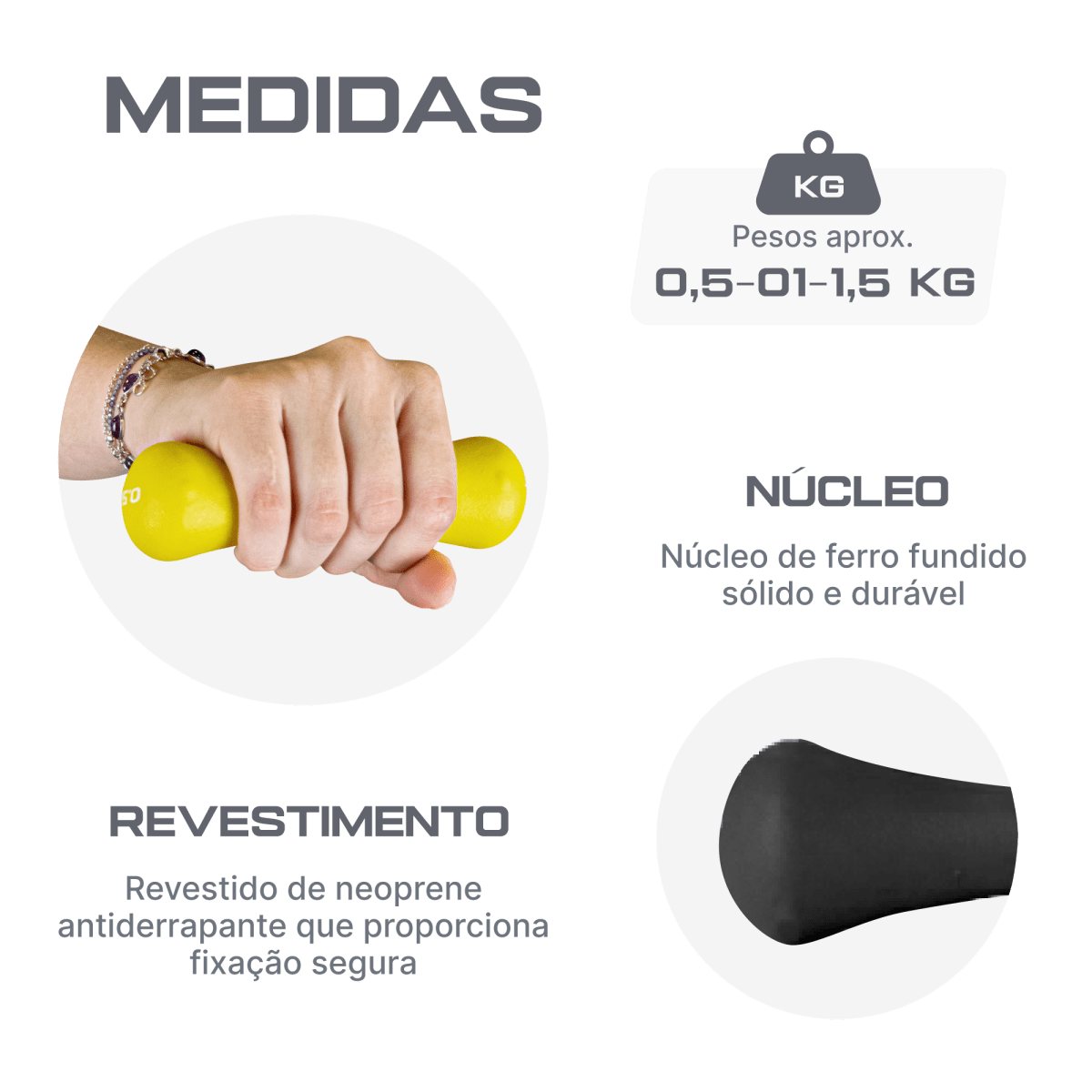 Conjunto 6 Halteres Neoprene 0,5 1 e 1,5kg e Suporte Envolst