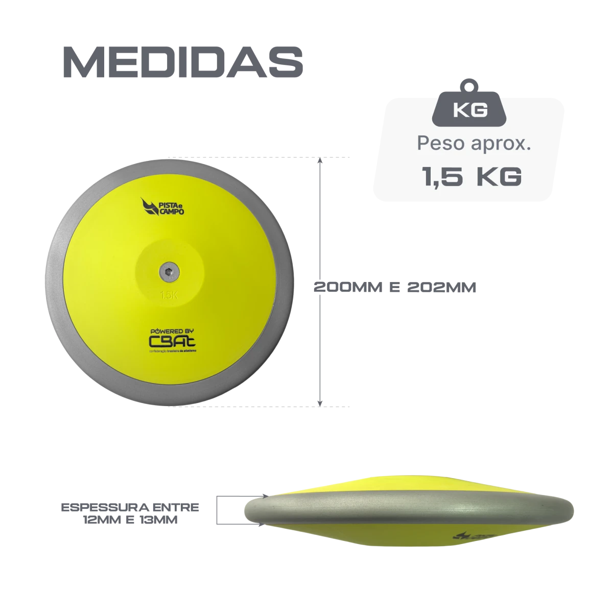 Disco de atletismo de aço e ABS 1,5kg Powered by CBAt