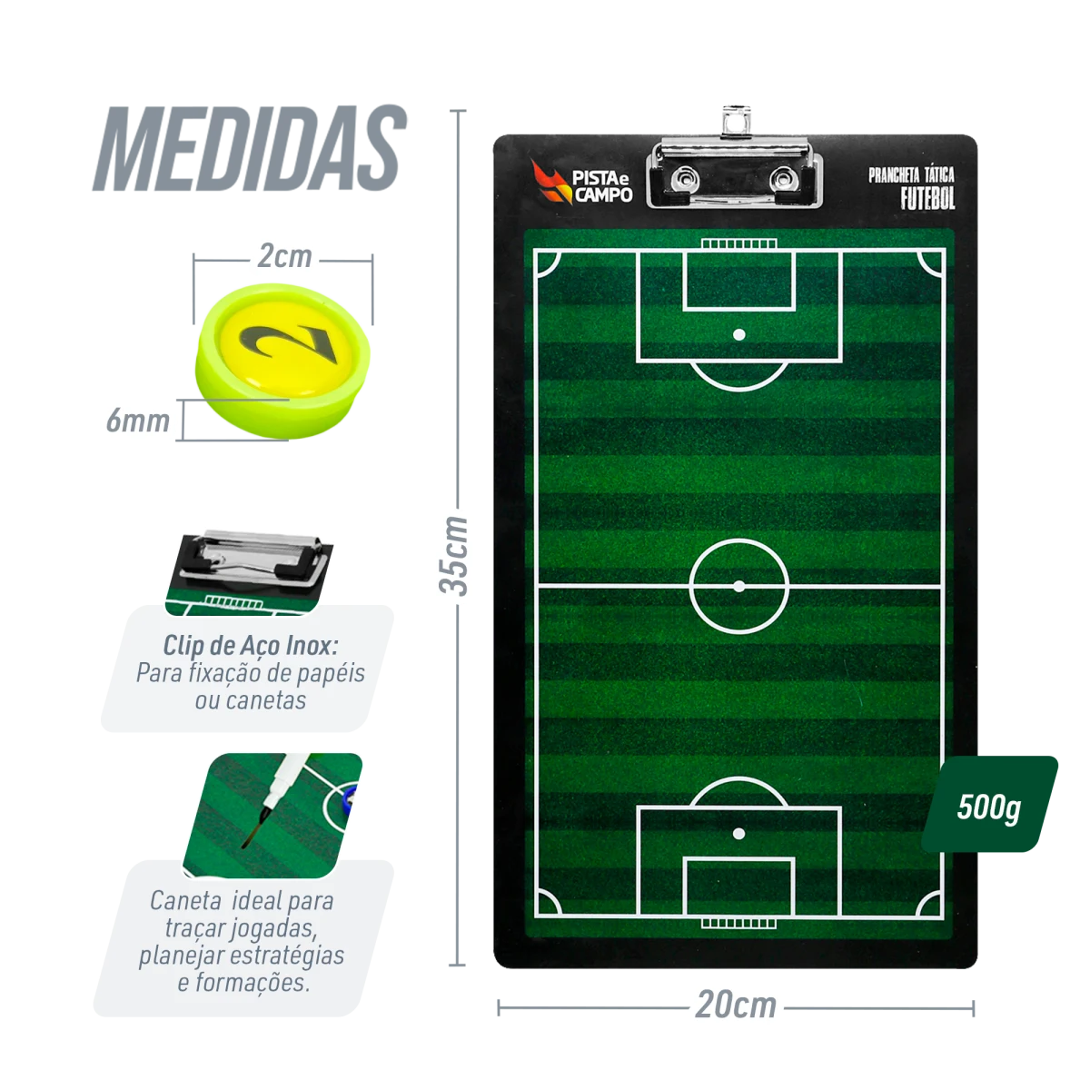 Prancheta tática magnética com caneta para treinamento de futebol Pista e Campo