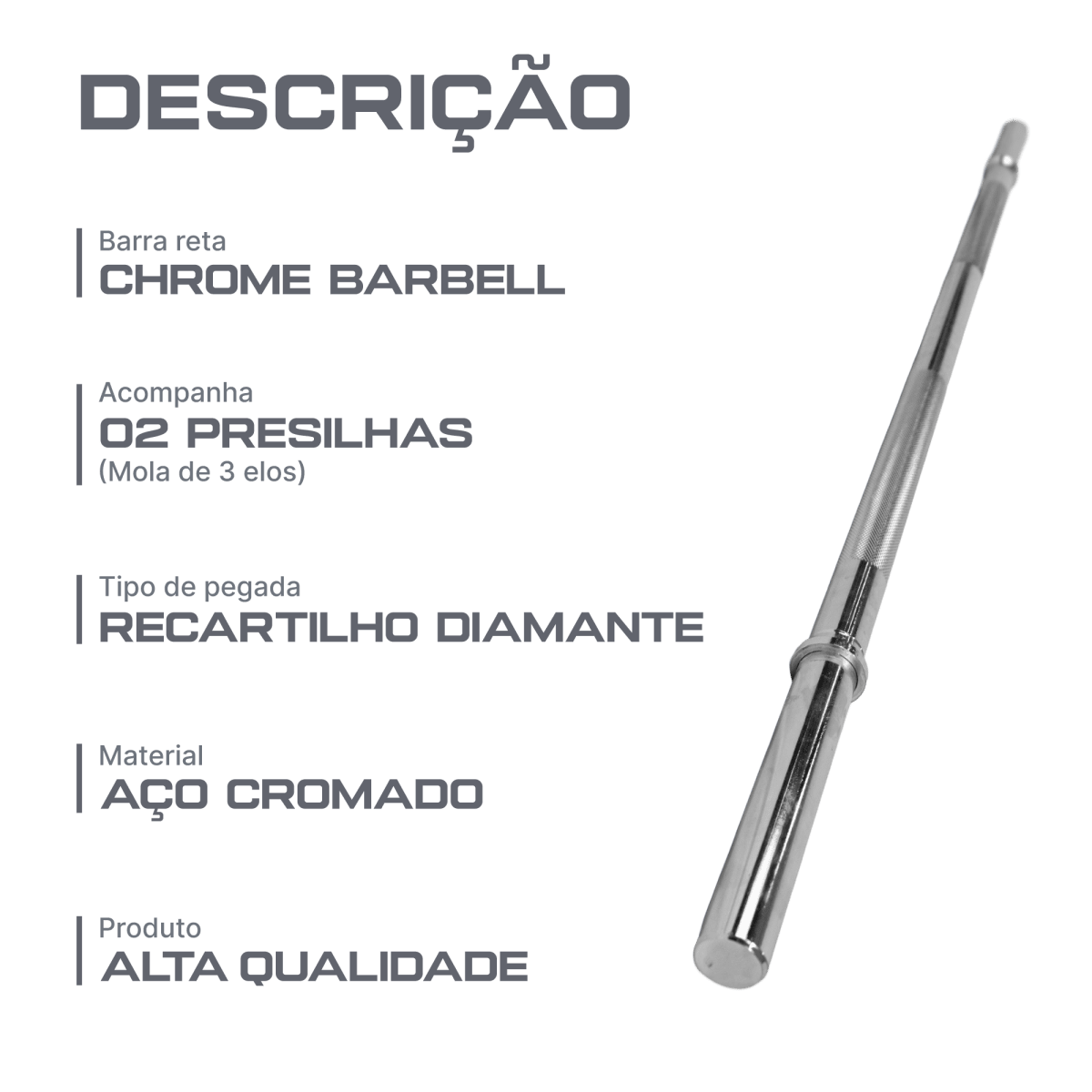 Barra de Musculação Reta 1,20m Maciça 28mm e Presilhas Envolst