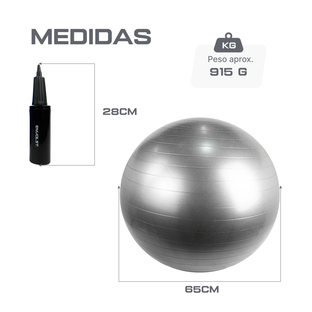 Bola Suíça Gym Ball 65cm Anti Estouro Envolst - Cinza