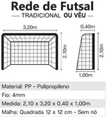 Rede oficial de futebol de salão (futsal) em polietileno malha quadrada sem nós Pista e Campo - Par