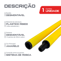 Bastão haste de PVC 1m desmontável em duas partes amarelo Velden