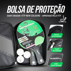 Kit 2 Raquetes de Tênis de Mesa com Bolsa e 3 Bolas Giant Dragon