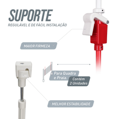 Antena de voleibol de fibra de vidro profissional com suporte regulável para encaixe Pista e Campo - par