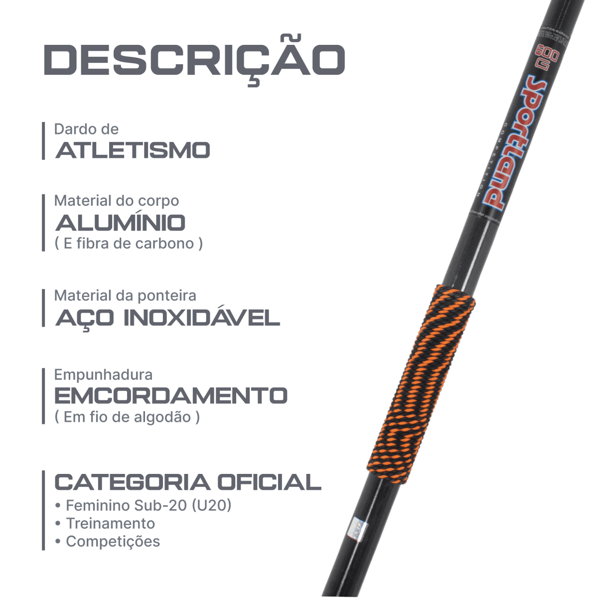 Dardo de atletismo de fibra de carbono 600g WA-IAAF Sportland