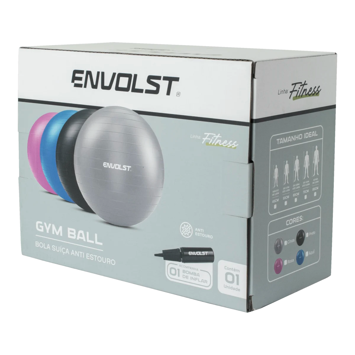 Bola Suíça Gym Ball 65cm Anti Estouro Envolst - Cinza
