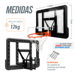 Tabela de basquete de parede quadro transparente de 110x74cm com aro e rede Velden