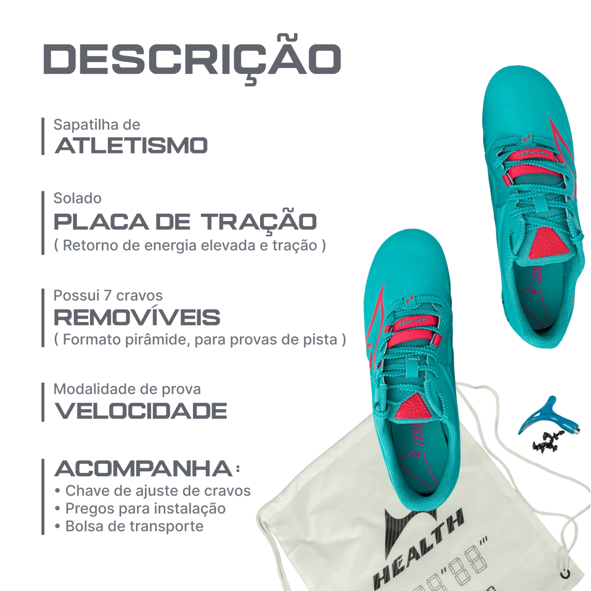 Sapatilha de atletismo para velocidade premium Health