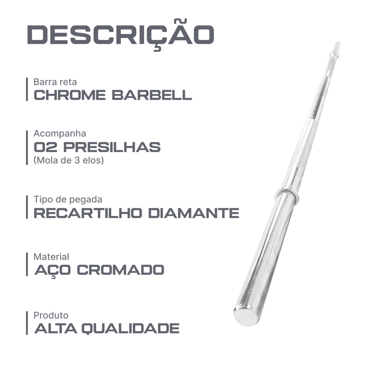 Barra de Musculação Reta 1,50m Maciça 28mm e Presilhas Envolst