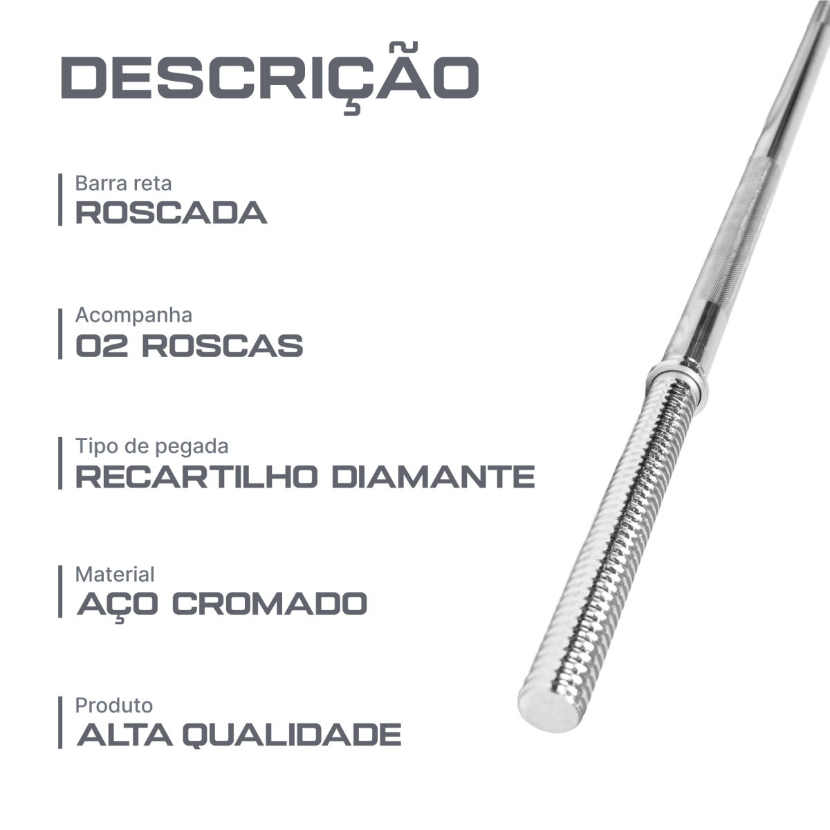 Barra de Musculação Reta 1,80m Maciça 28mm com Rosca Envolst