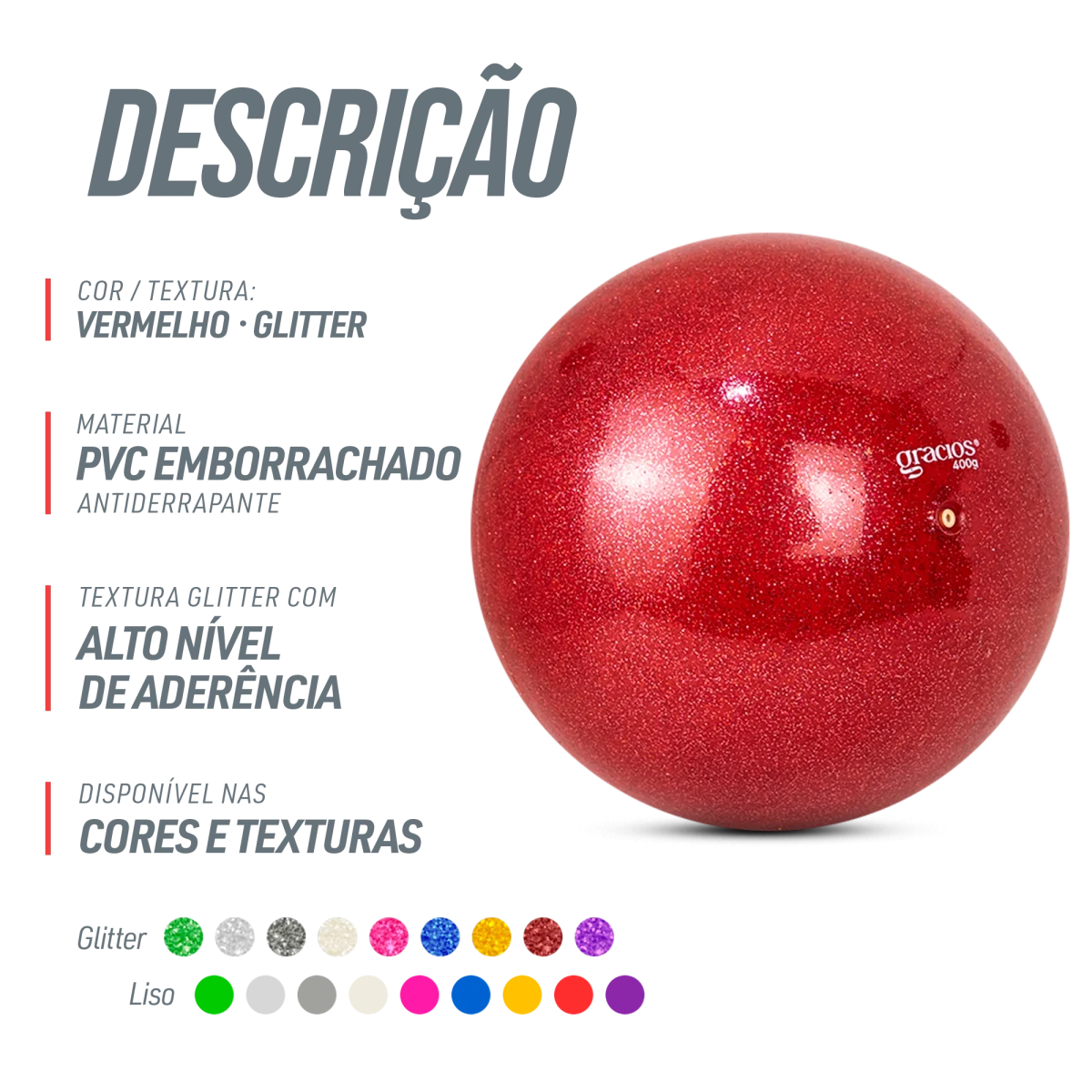 Bola Ginástica Rítmica Oficial 400g Glitter Gracios - Roxo
