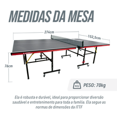 Mesa de tenis de mesa de aco e madeira azul com rede 6202-18MM