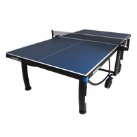 Mesa de tenis de mesa de aco e madeira azul rede e porta itens P8022