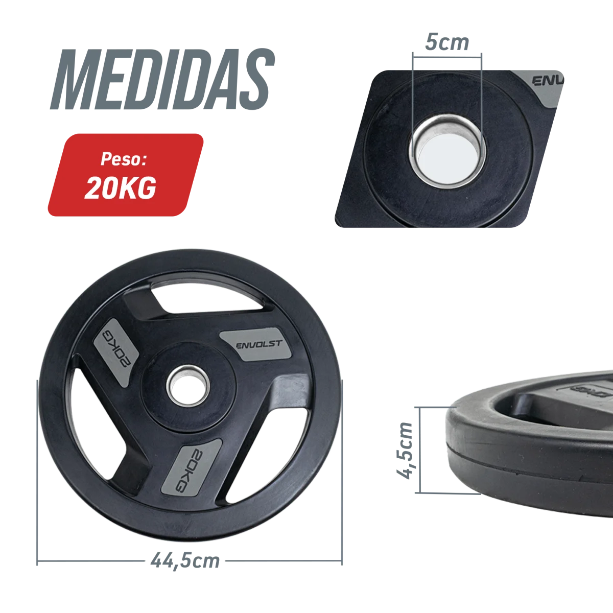 Anilha Olímpica com Anel de Metal 20Kg Envolst