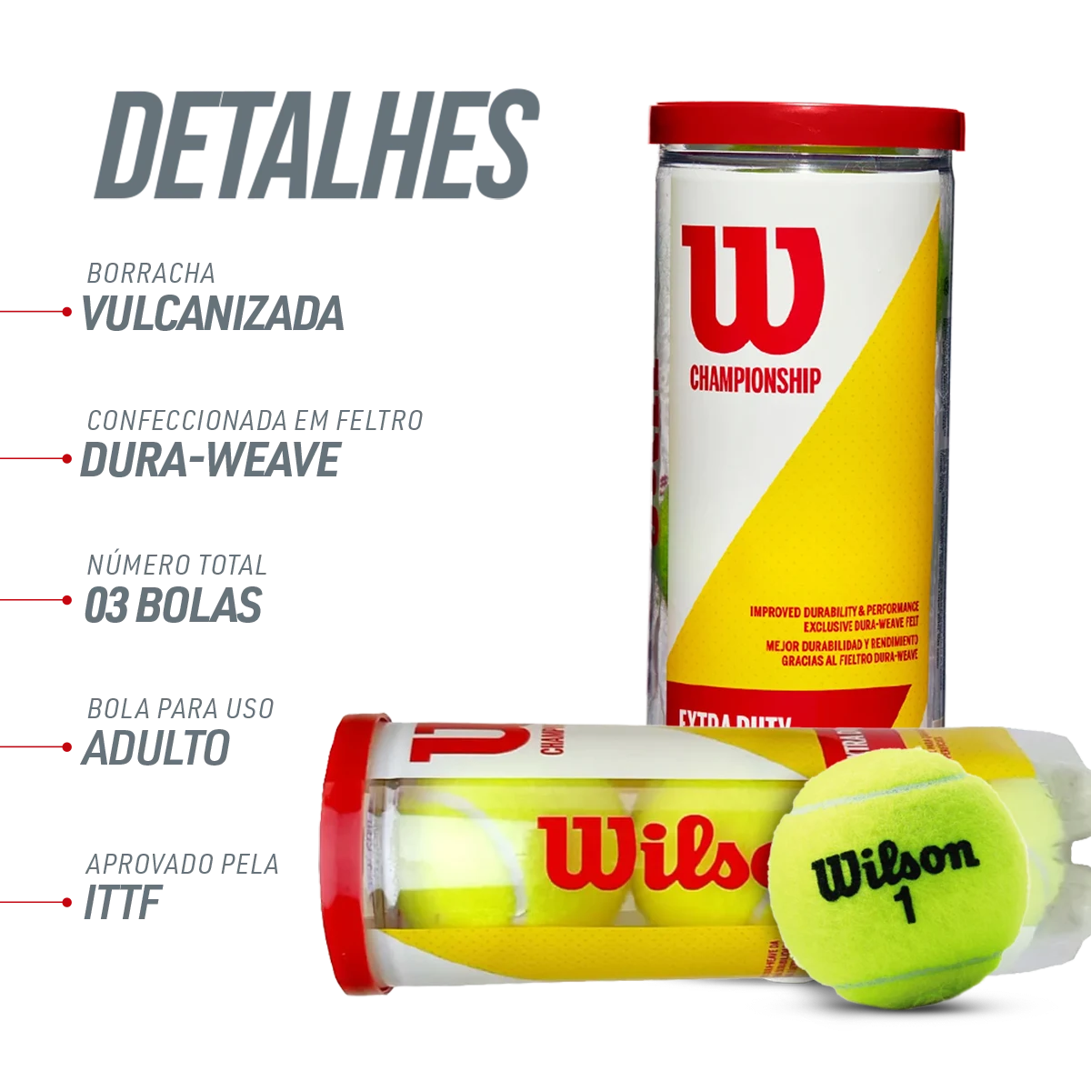 Bolinha/bola de tênis de campo Championship Extra Duty Wilson - tubo com 3 und