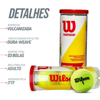 Bolinha/bola de tênis de campo Championship Extra Duty Wilson - tubo com 3 und