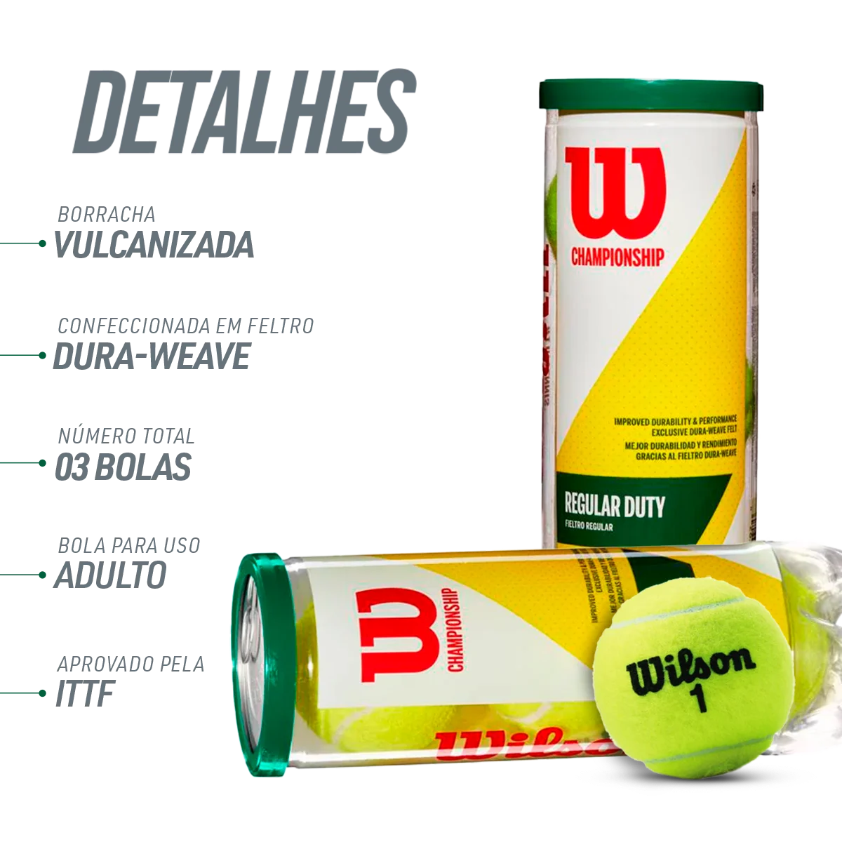 Bolinha/bola de tênis de campo Championship Regular Duty Wilson - tubo com 3 und