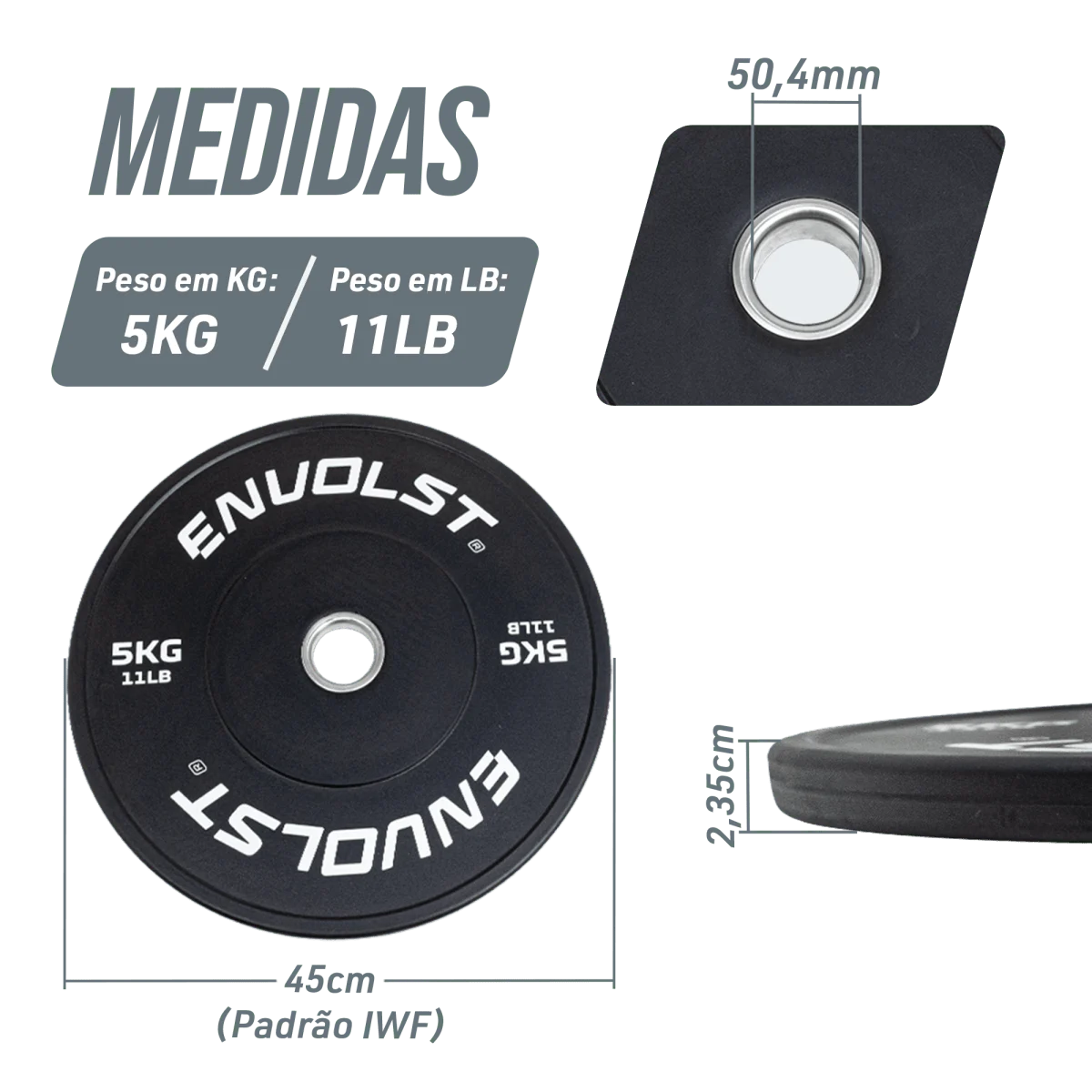 Kit 100kg Anilhas Olímpicas Bumpers Padrão IWF Envolst