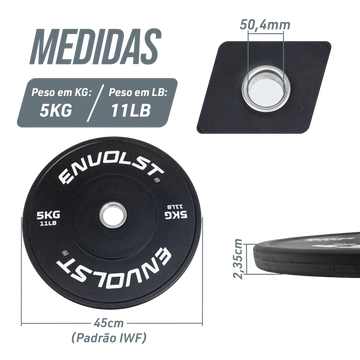 Kit 100kg Anilhas Olímpicas Bumper Padrão IWF Envolst - Peças de 5 a 20kg