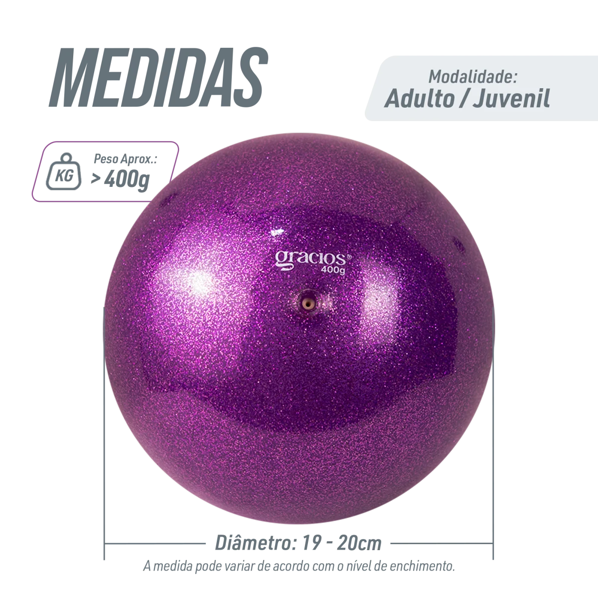 Bola Ginástica Rítmica Oficial 400g Glitter Gracios - Roxo