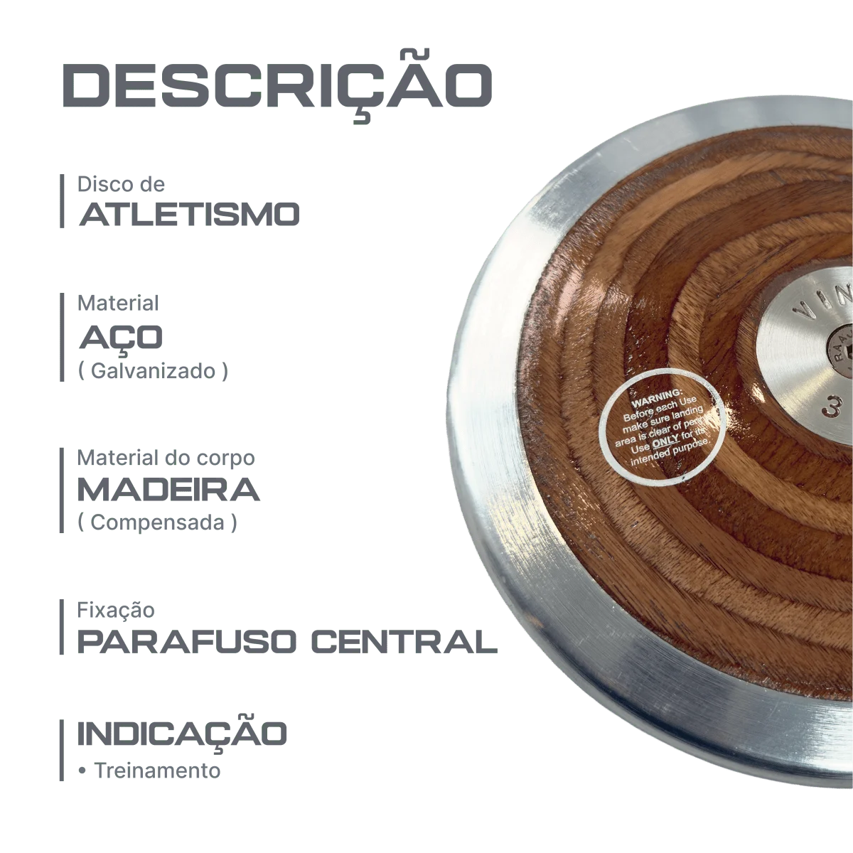 Disco de aço e madeira 3kg Pista e Campo