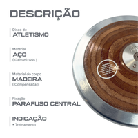 Disco de aço e madeira 3kg Pista e Campo