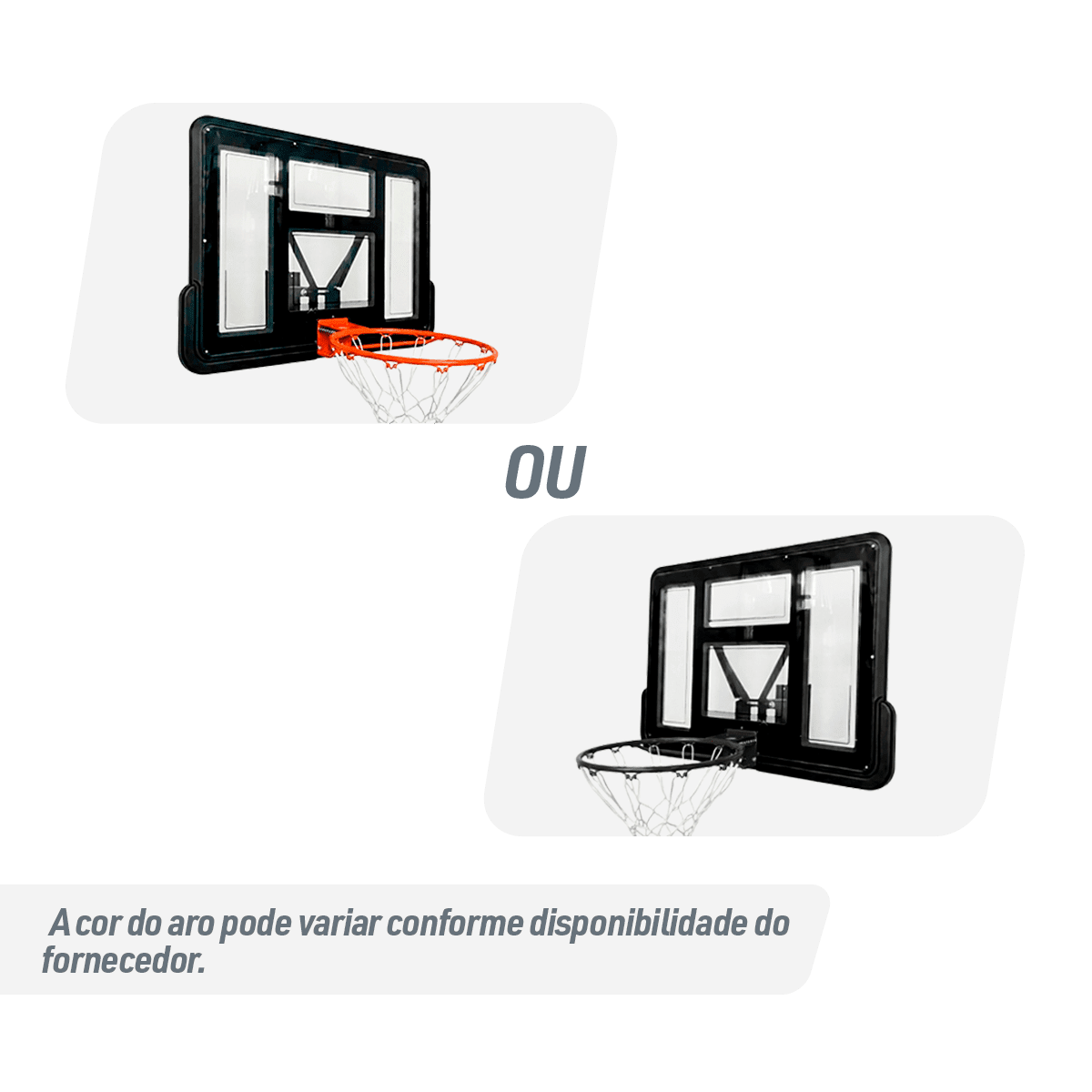 Tabela de basquete de parede quadro transparente de 110x74cm com aro e rede Velden