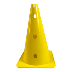 Cone de sinalização 38cm de plástico com furos premium reforçado Pista e Campo - Amarelo