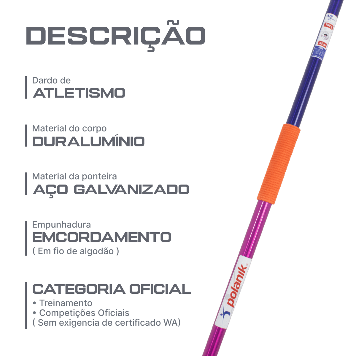 Dardo de duralumínio e aço 700g Air Flyer IAAF Polanik