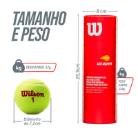 Bolinha/bola de tênis de campo estágio 3 (vermelha 75%) iniciantes Wilson US Open - tubo com 3 und
