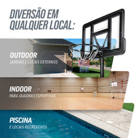 Tabela de basquete de parede quadro transparente de 110x74cm com aro e rede Pista e Campo